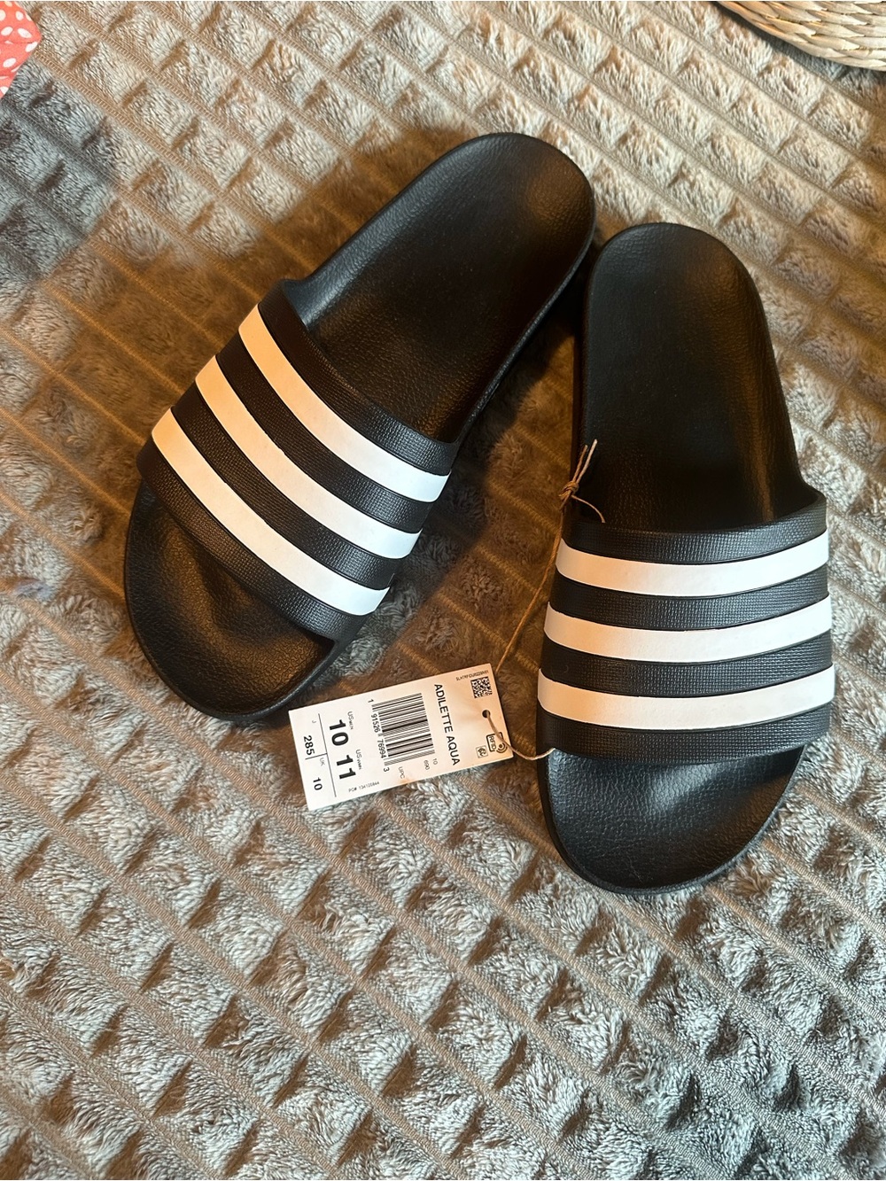 adidas Black and White Adilette Slide Sandals- 10/11